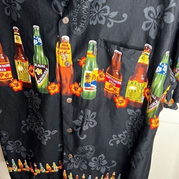 ❤️Vintage Palmwave Hawaiian Beer Bottles Hawaiian Art Button Down Casual Shirt - Picture 3 of 7